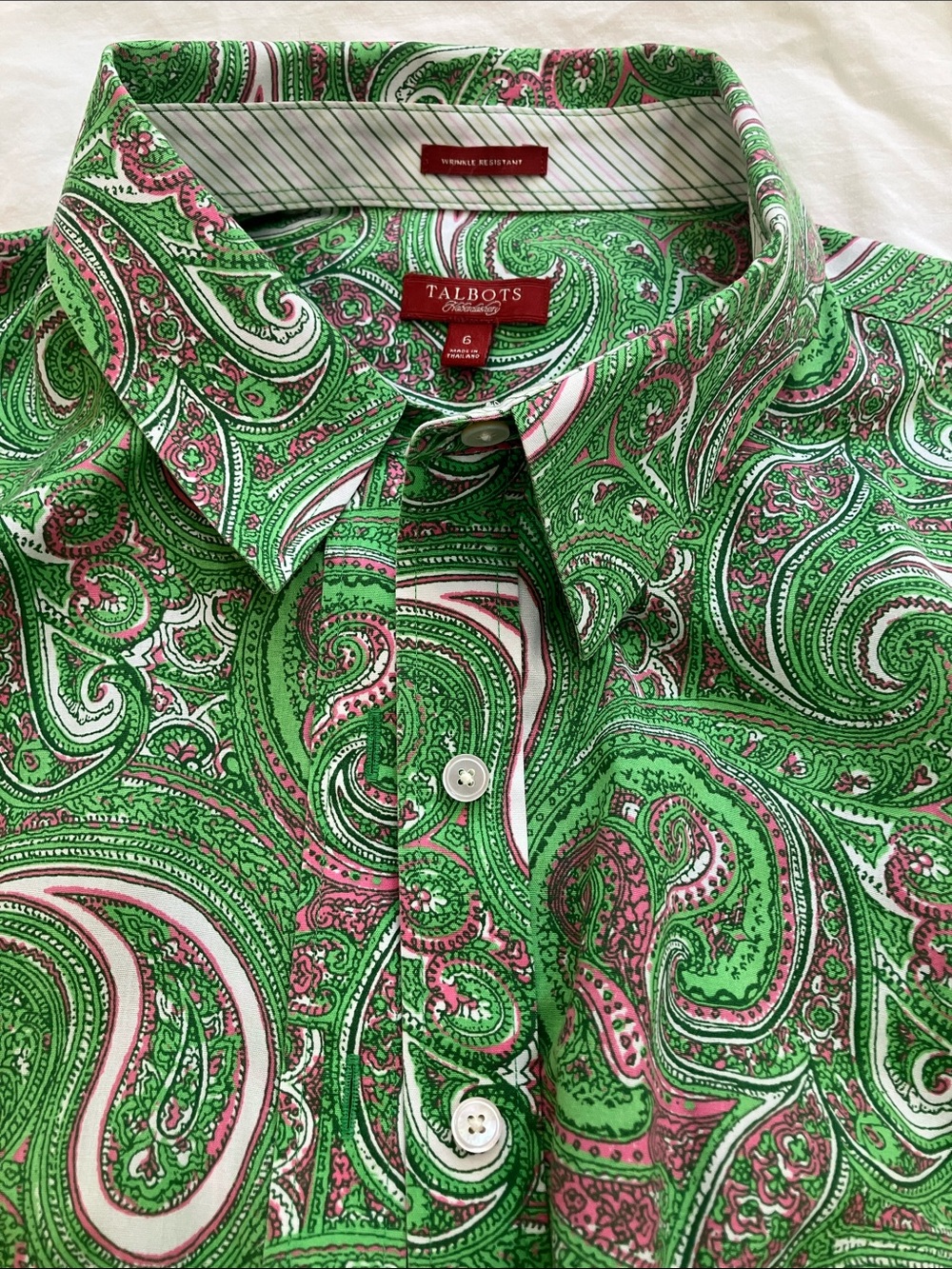 Talbots Green and Pink Paisley Button-Down Shirt